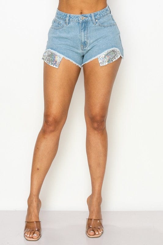 Shop Iris Basic Denim Shorts Glitter Shorts
