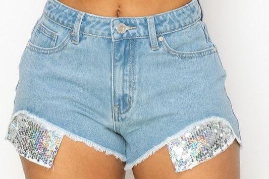 Shop Iris Basic Denim Shorts Glitter Shorts