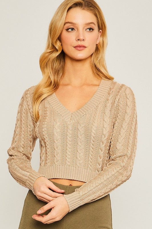 LOVE TREE Apparel & Accessories Cropped Cable Knit Sweater