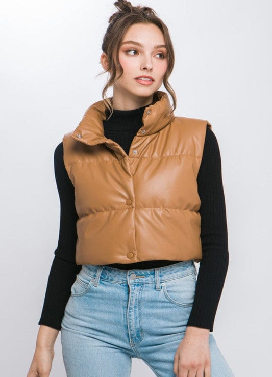 LOVE TREE Outerwear Crop Camel Quilted Vest