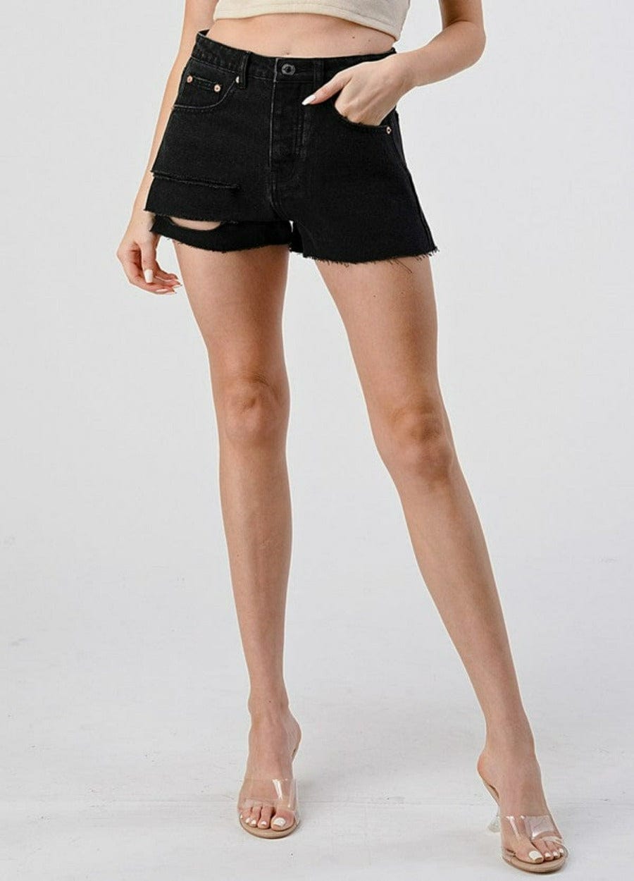 Signature 8 Black Slit Denim Shorts