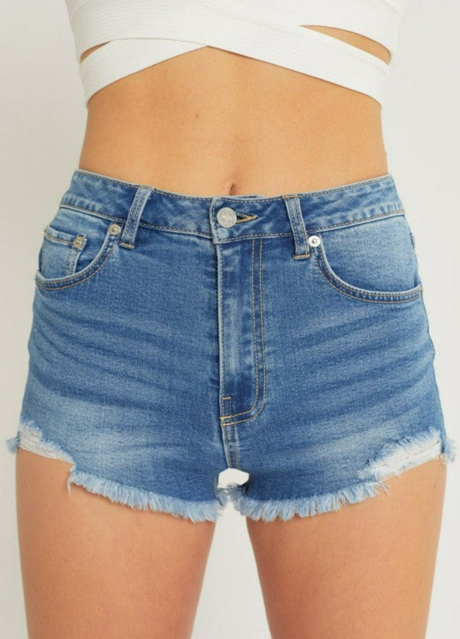 LOVE TREE Shorts Denim high waisted frayed hem shorts