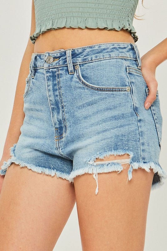 LOVE TREE Shorts Denim high waisted frayed hem shorts