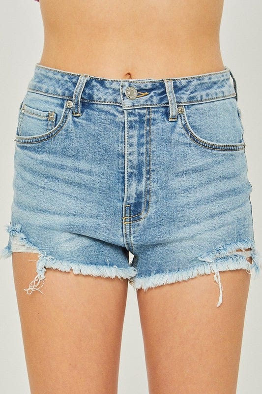 LOVE TREE Shorts Denim high waisted frayed hem shorts